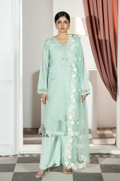 Aquamarine Embroidered Silk Straight Cut Suit Online in Dubai UAE Abudhabi Ajman Sharjah