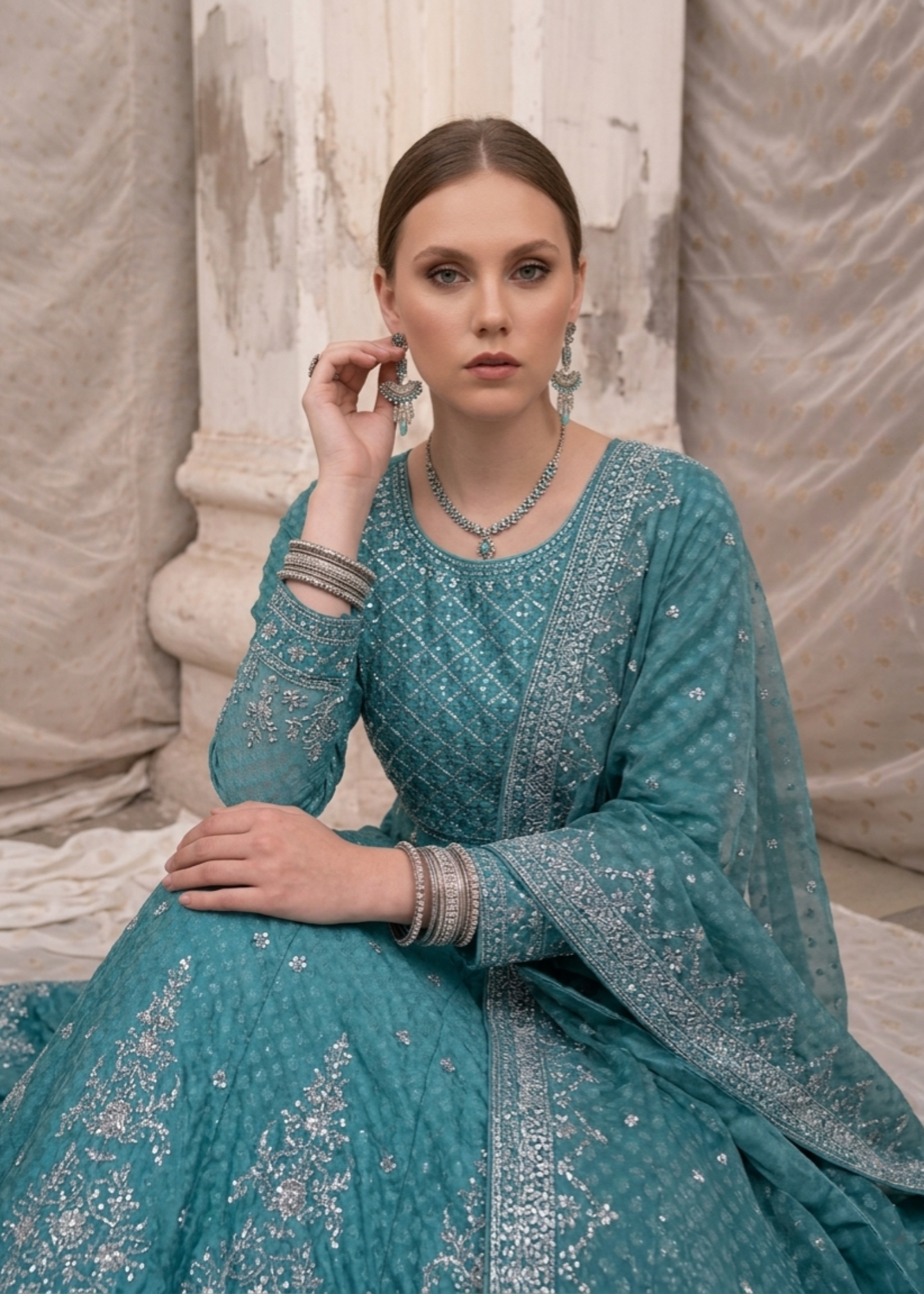 Aquamarine Embroidered Suit Online in Sri Lanka India Australia