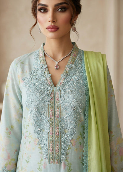Aquamarine Festive Wear Raw Silk Salwar Kameez Online in Dubai UAE Abudhabi Ajman Sharjah