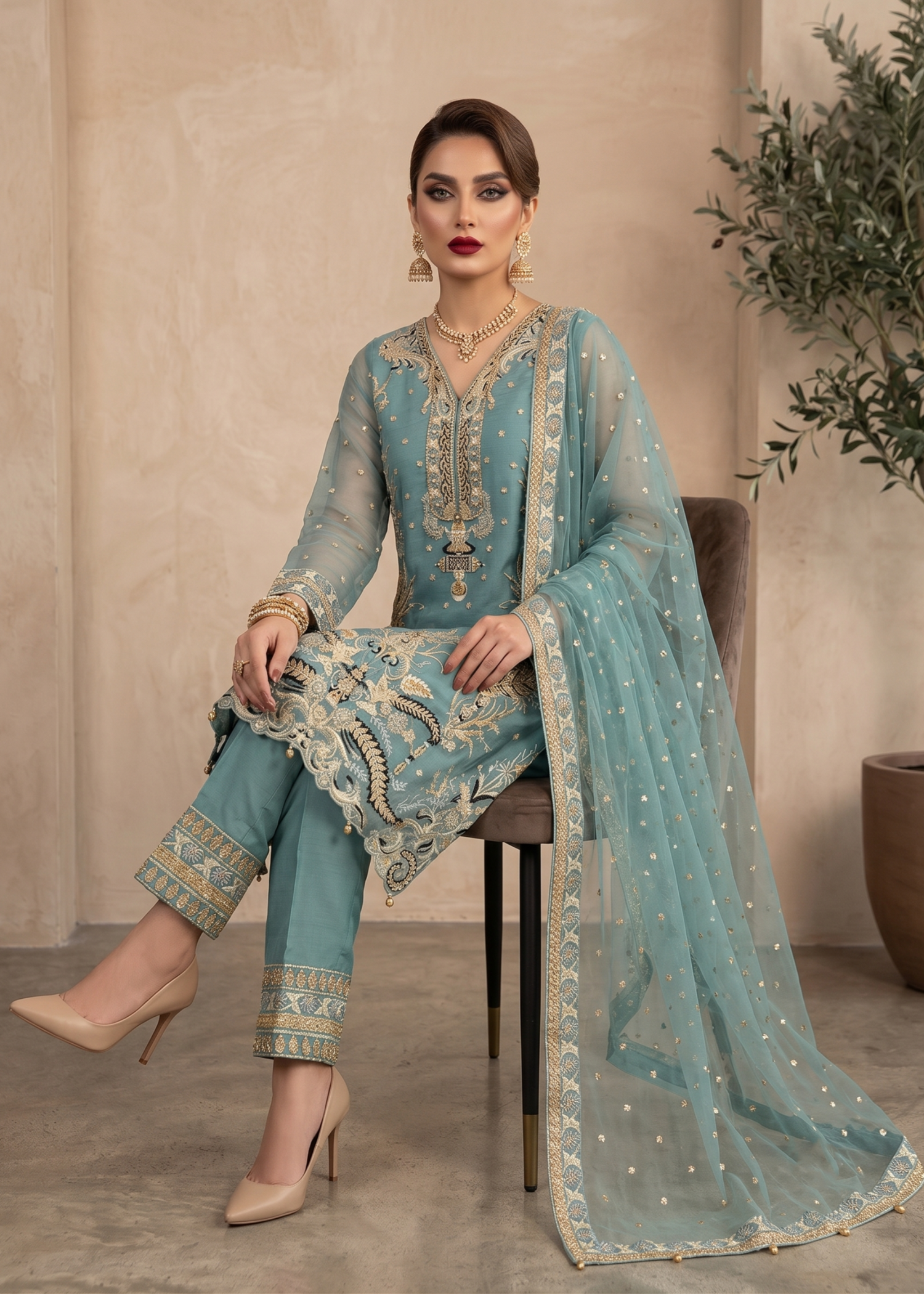 Aquamarine Organza Straight Kurta Suit Online in Sri Lanka India Australia