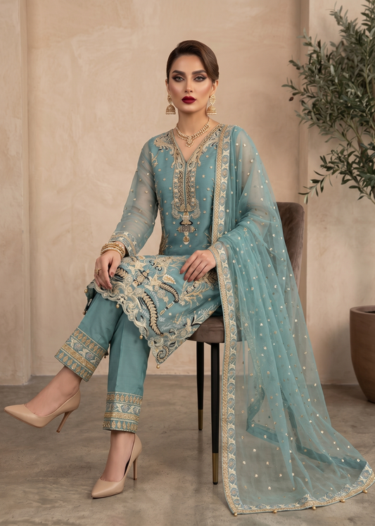 Aquamarine Organza Straight Kurta Suit Online in Sri Lanka India Australia