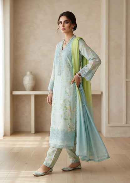 Aquamarine Raw Silk Partywear Suit Online in Sri Lanka India Australia
