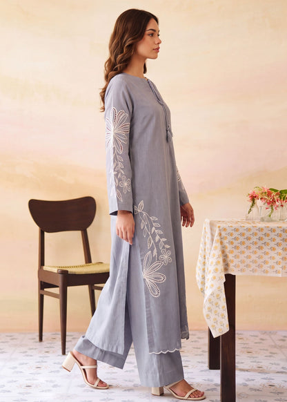 Ash Grey Embroidered Khaddar Kurta Set Online in Dubai DXB UAE Abudhabi Meena Bazaar