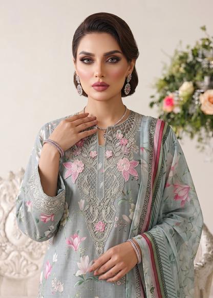 Ash Grey Embroidered Lawn Gharara Party Wear Online in Sri Lanka India Australia