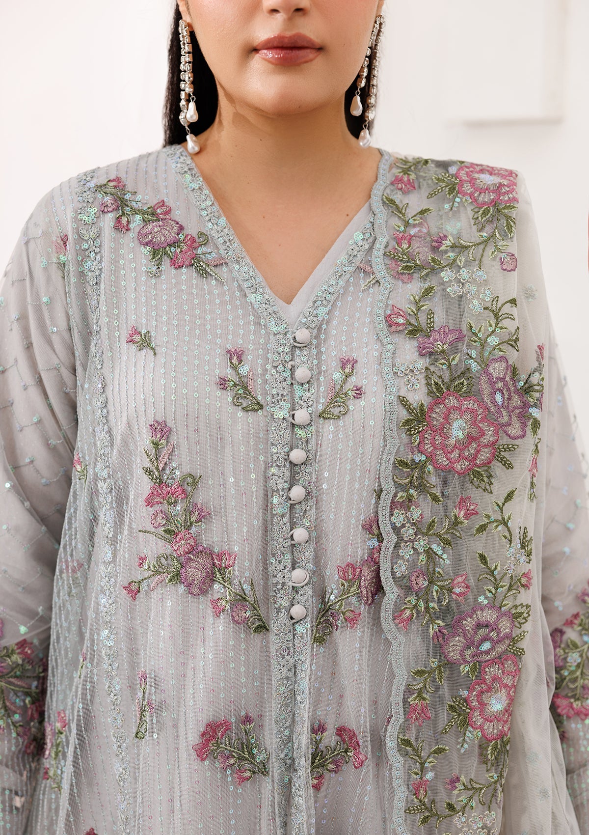 Ash Grey Embroidered Raw Silk Festive Wear Suit Online in Dubai DXB UAE Abudhabi Meena Bazaar