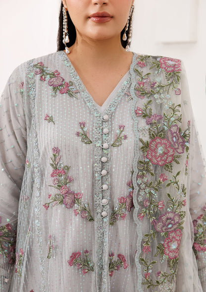 Ash Grey Embroidered Raw Silk Festive Wear Suit Online in Dubai DXB UAE Abudhabi Meena Bazaar