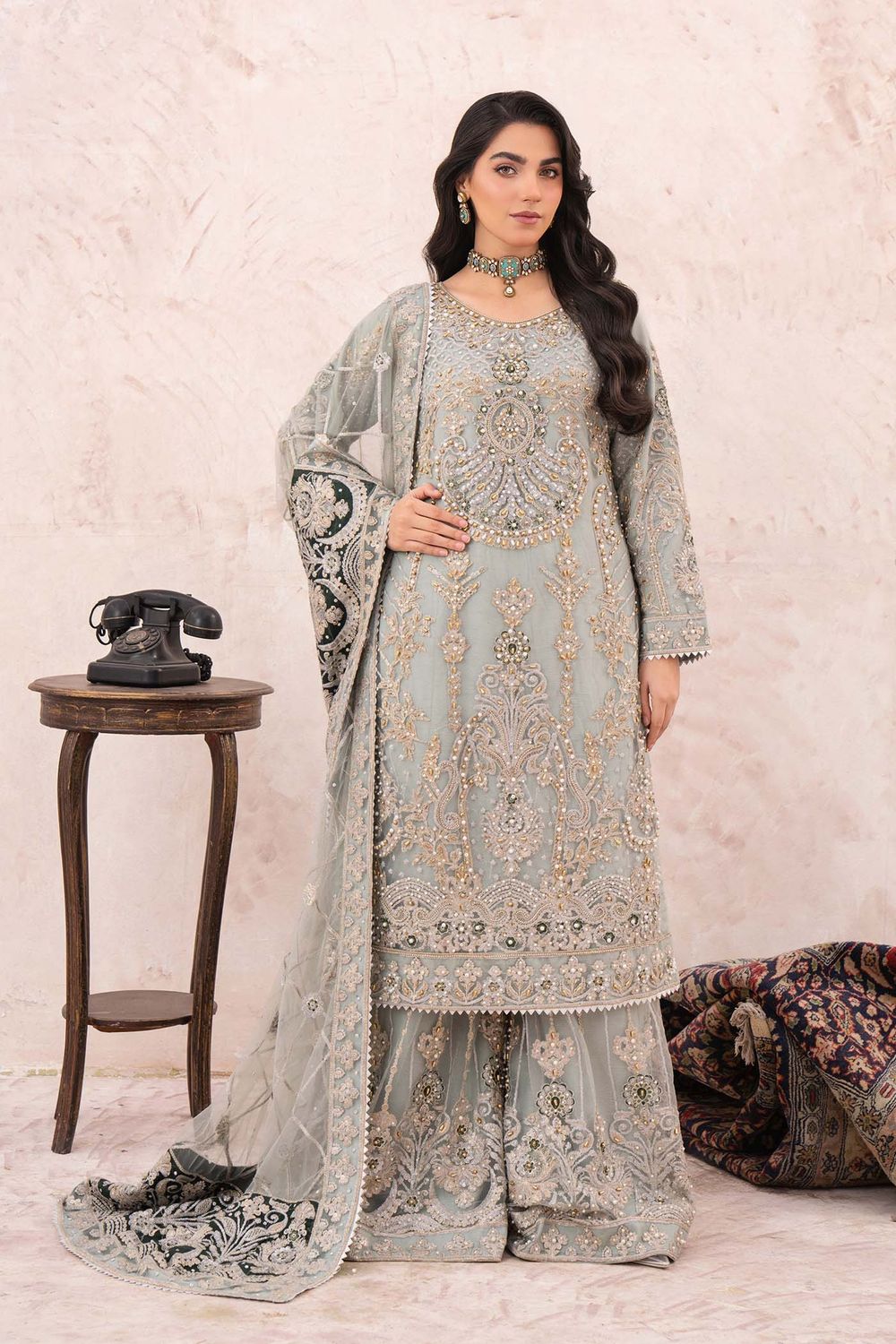Ash Grey Net Festive Long Kurta Suit Online in Dubai UAE Abudhabi Ajman Sharjah
