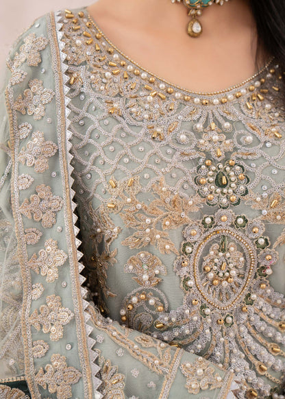Ash Grey Net Partywear Kurta Set Online in UK USA Canada