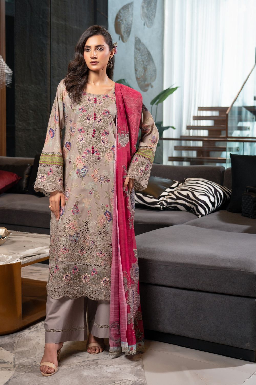 Ash Patchwork Lawn Pakistani Suit Online in Dubai UAE Abudhabi Ajman Sharjah