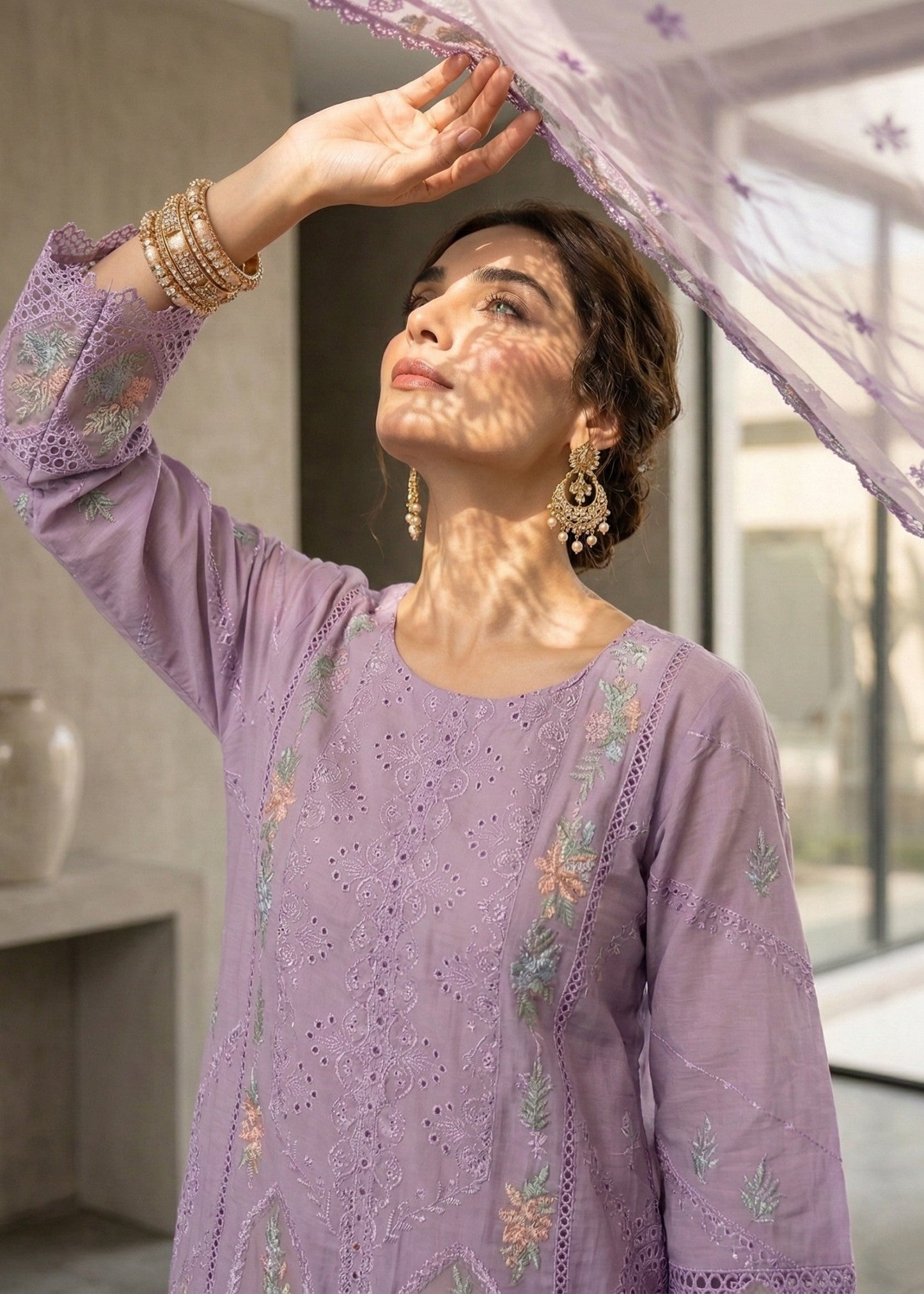 Ash Purple Embroidered Lawn Party Wear Suit Online in Dubai DXB UAE Abudhabi Meena Bazaar