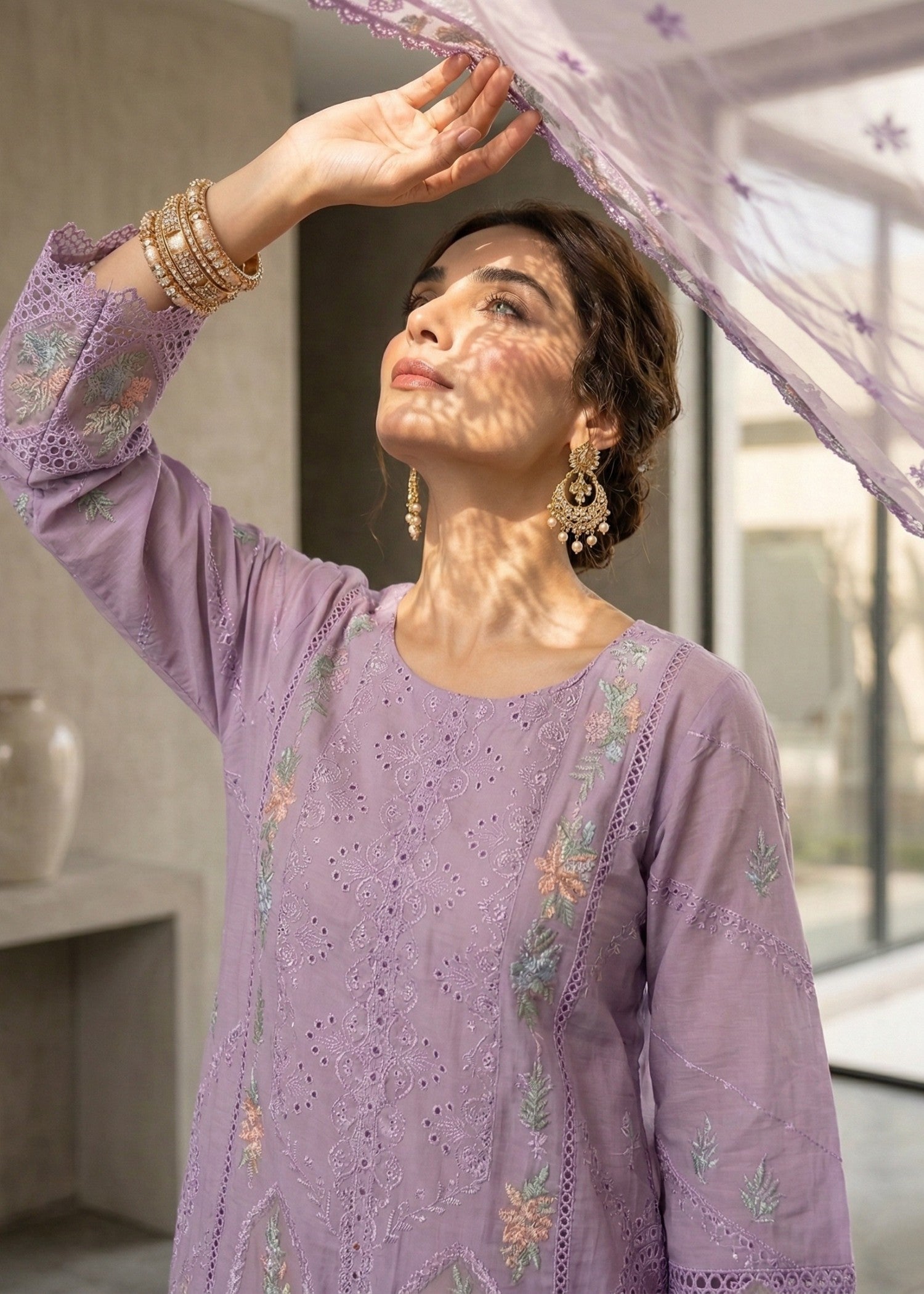 Ash Purple Embroidered Lawn Party Wear Suit Online in Dubai DXB UAE Abudhabi Meena Bazaar