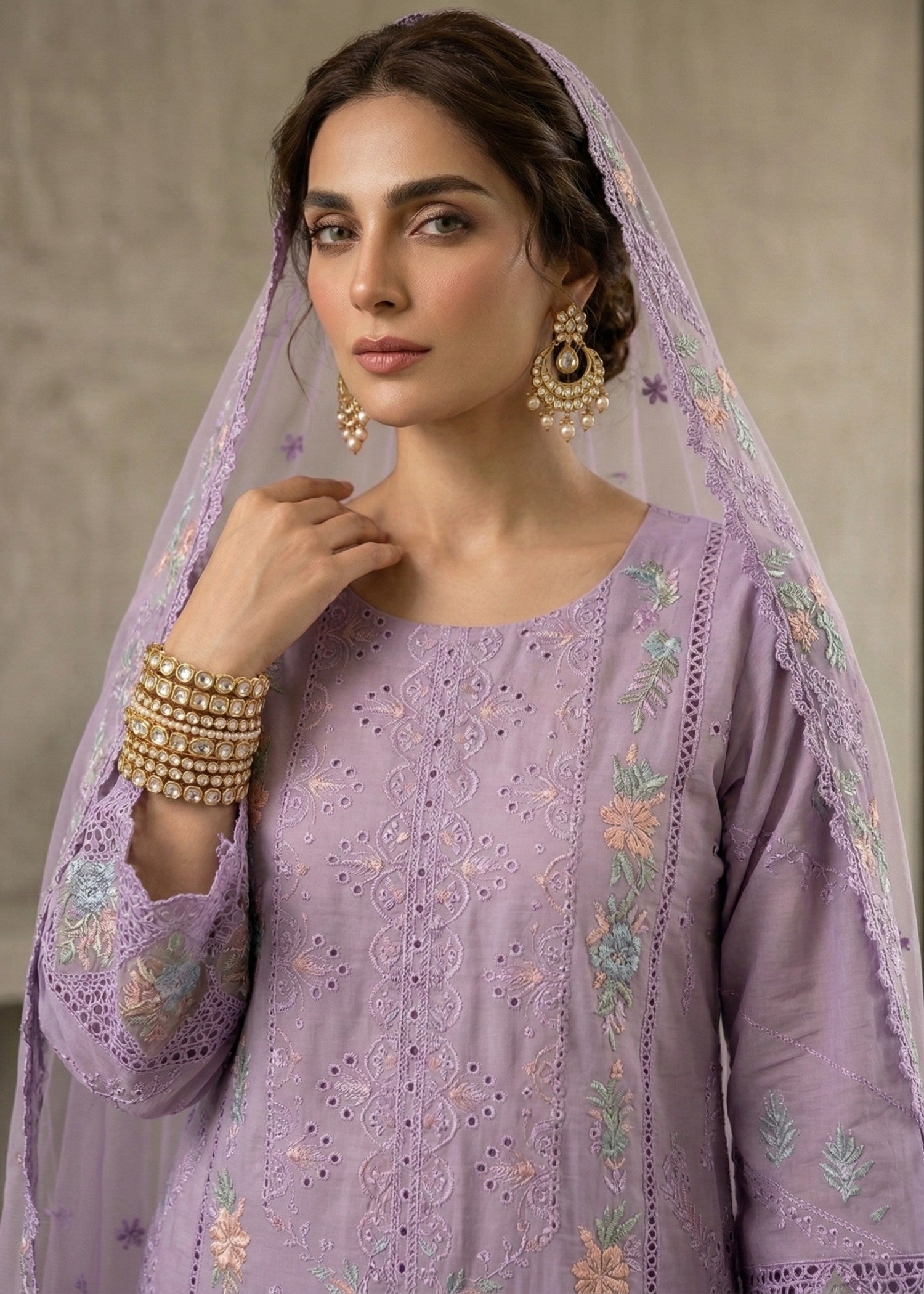 Ash Purple Embroidered Lawn Three Piece Suit Online in Dubai DXB UAE Abudhabi Meena Bazaar