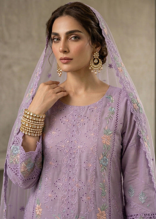 Ash Purple Embroidered Lawn Three Piece Suit Online in Dubai DXB UAE Abudhabi Meena Bazaar
