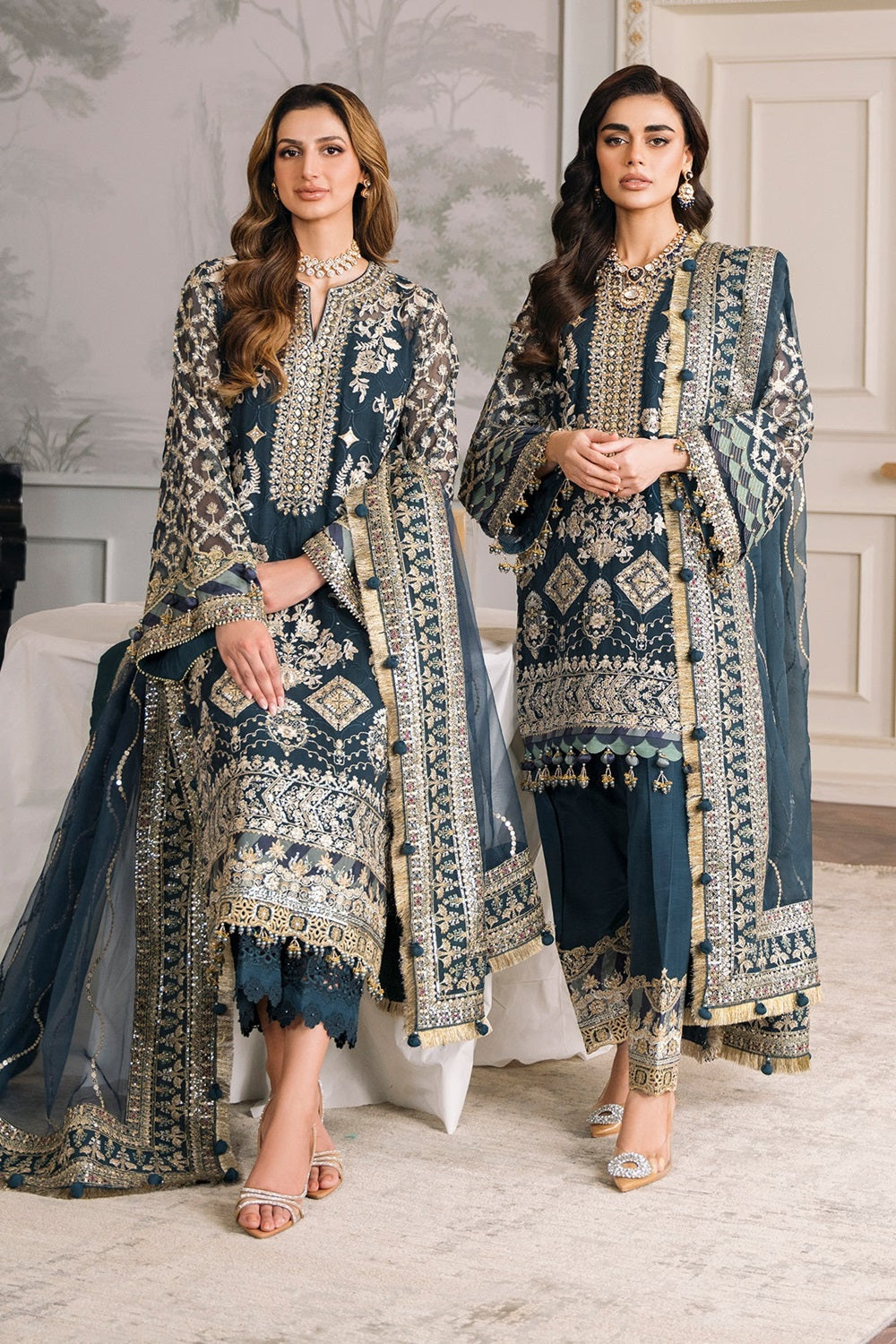 Peacock Blue Pure Chiffon Suit