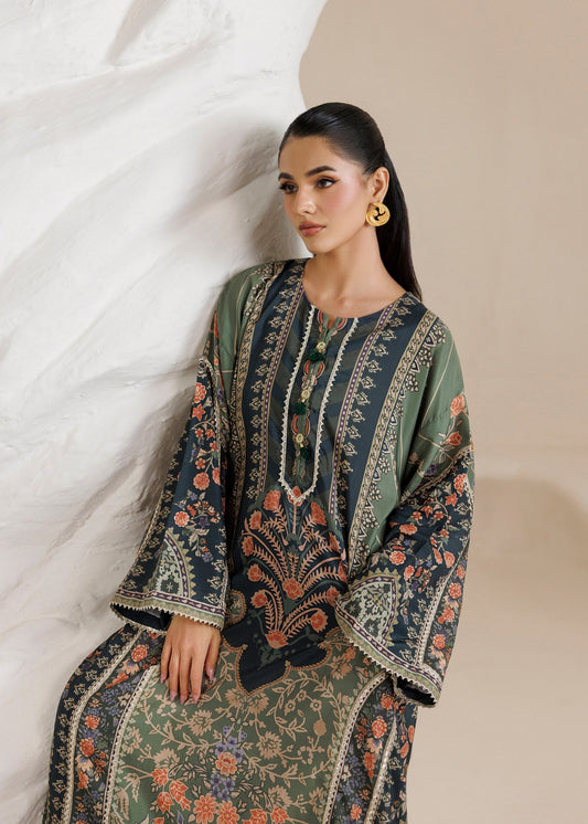 Avocado Green Embroidered Raw Silk Kaftan Online in Dubai DXB UAE Abudhabi Meena Bazaar