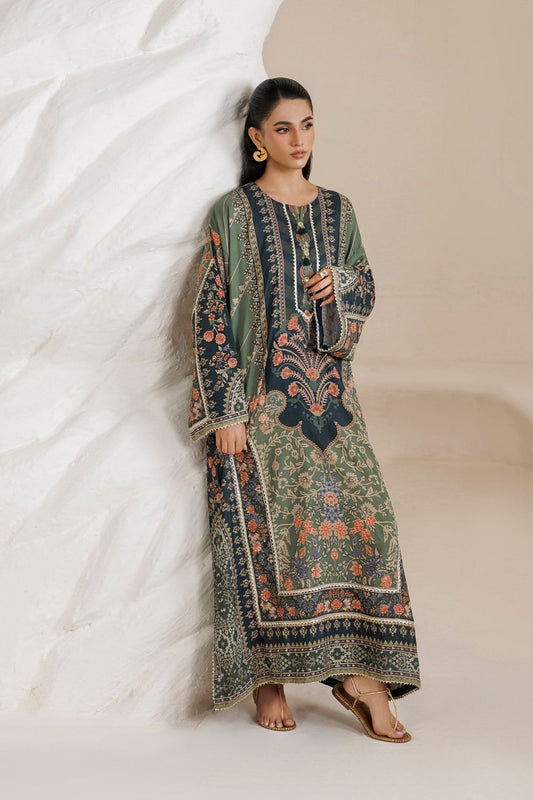 Avocado Green Embroidered Raw Silk Kaftan Online in Dubai UAE Abudhabi Ajman Sharjah