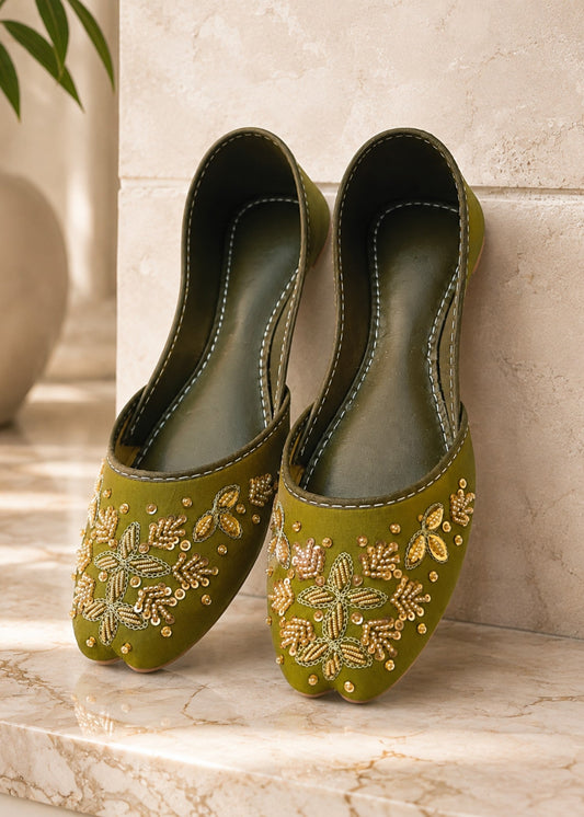 Avocado Green PU Sole Khussa Mojari Online in UK USA Canada