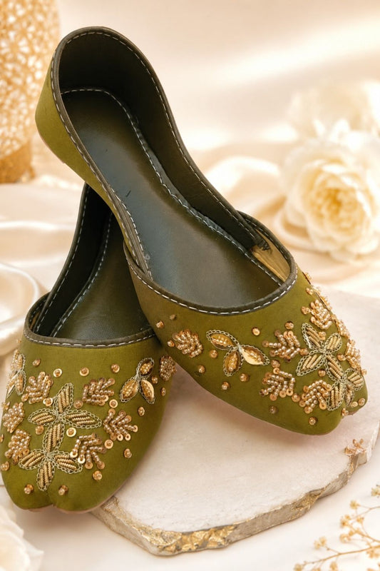 Avocado Green Silk Khussa Ladies Ethnic Shoes Online in Dubai UAE Abudhabi Ajman Sharjah