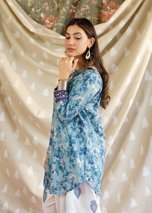 Azure Floral Print Lawn Kurta Set Online in Dubai DXB UAE Abudhabi Meena Bazaar