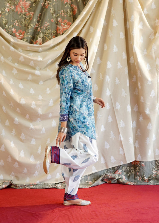 Azure Lawn Kurta Set for Daily Wear Online in Sri Lanka India Australia