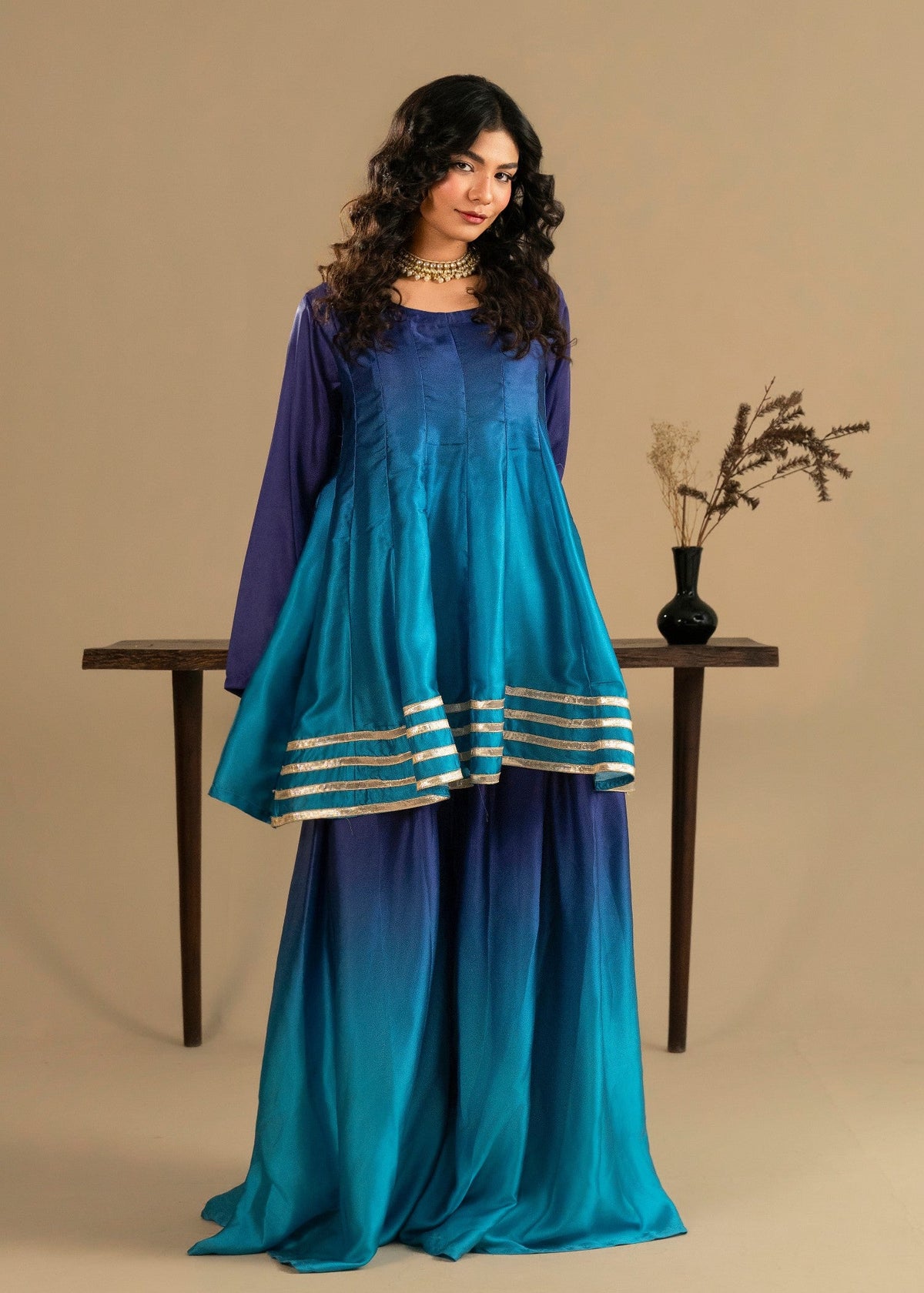 Azure Silk Gota Work Sharara Gharara Online in KSA Riyadh Saudi Arabia Oman Bahrain Qatar