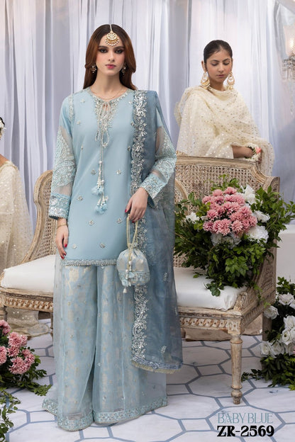 Baby Blue Hand Embellished Organza Sharara Online in Dubai UAE Abudhabi Ajman Sharjah
