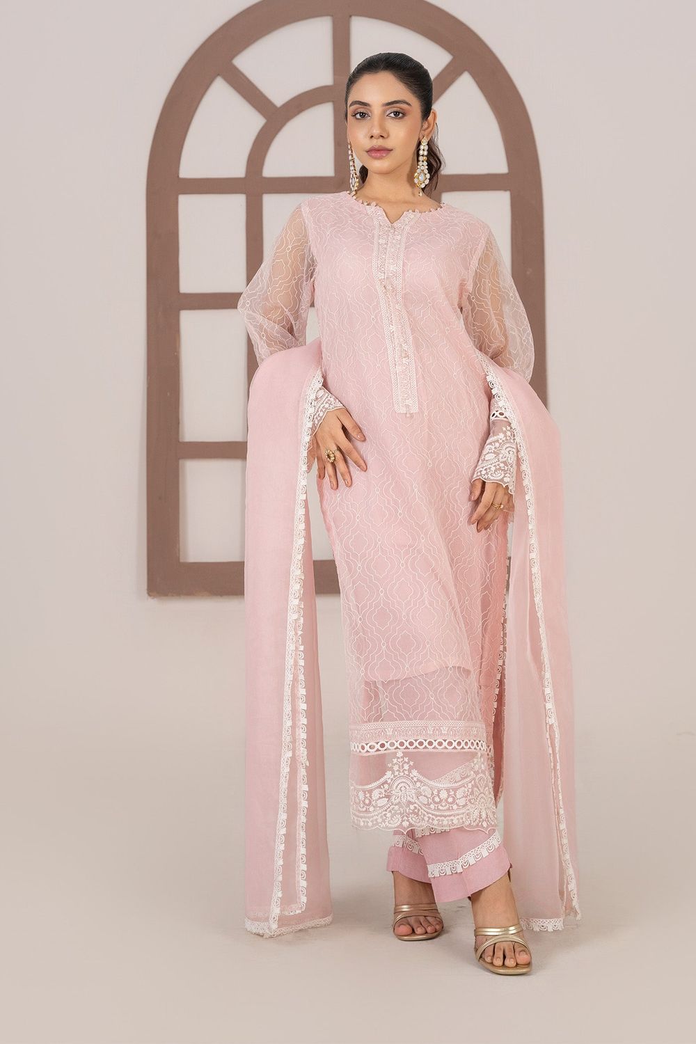 Baby Pink Adda Work Organza Festive Suit Online in Dubai UAE Abudhabi Ajman Sharjah