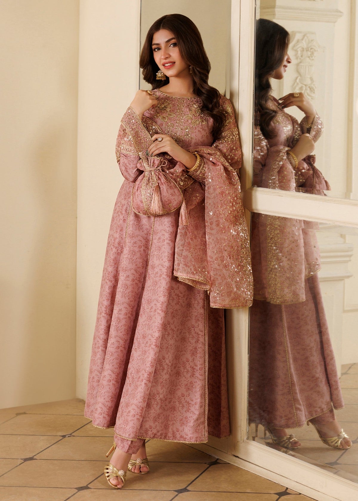 Baby Pink Blended Khaddar Designer Salwar Kameez Online in UK USA Canada