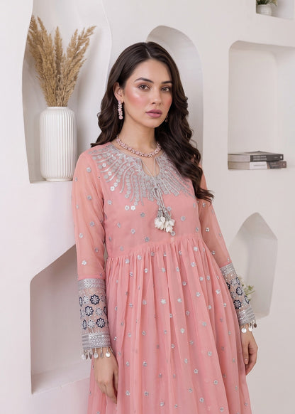 Baby Pink Chiffon Pishwas Pakistani Clothes Online in Sri Lanka India Australia