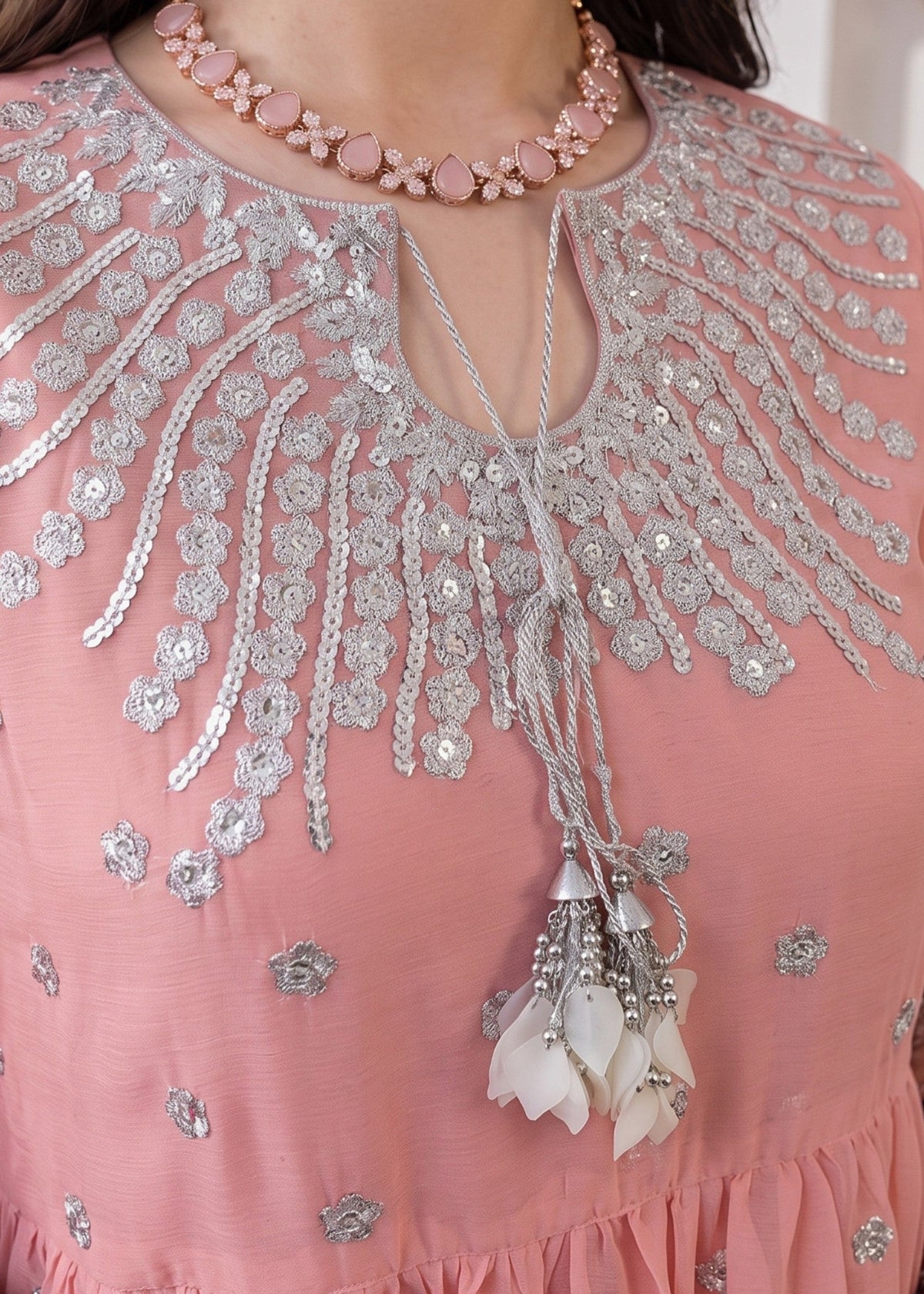 Baby Pink Chiffon Pishwas Pakistani Designer Suit Online in Dubai UAE Abudhabi Ajman Sharjah
