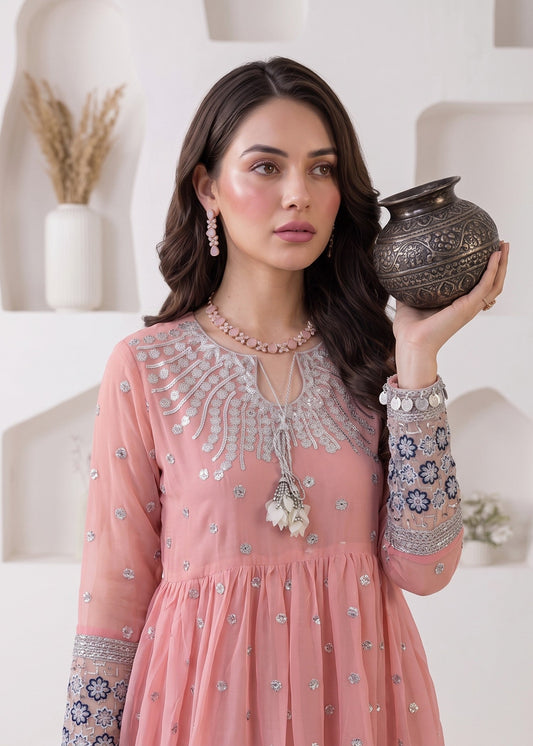 Baby Pink Chiffon Pishwas Salwar Kameez Online in Sri Lanka India Australia