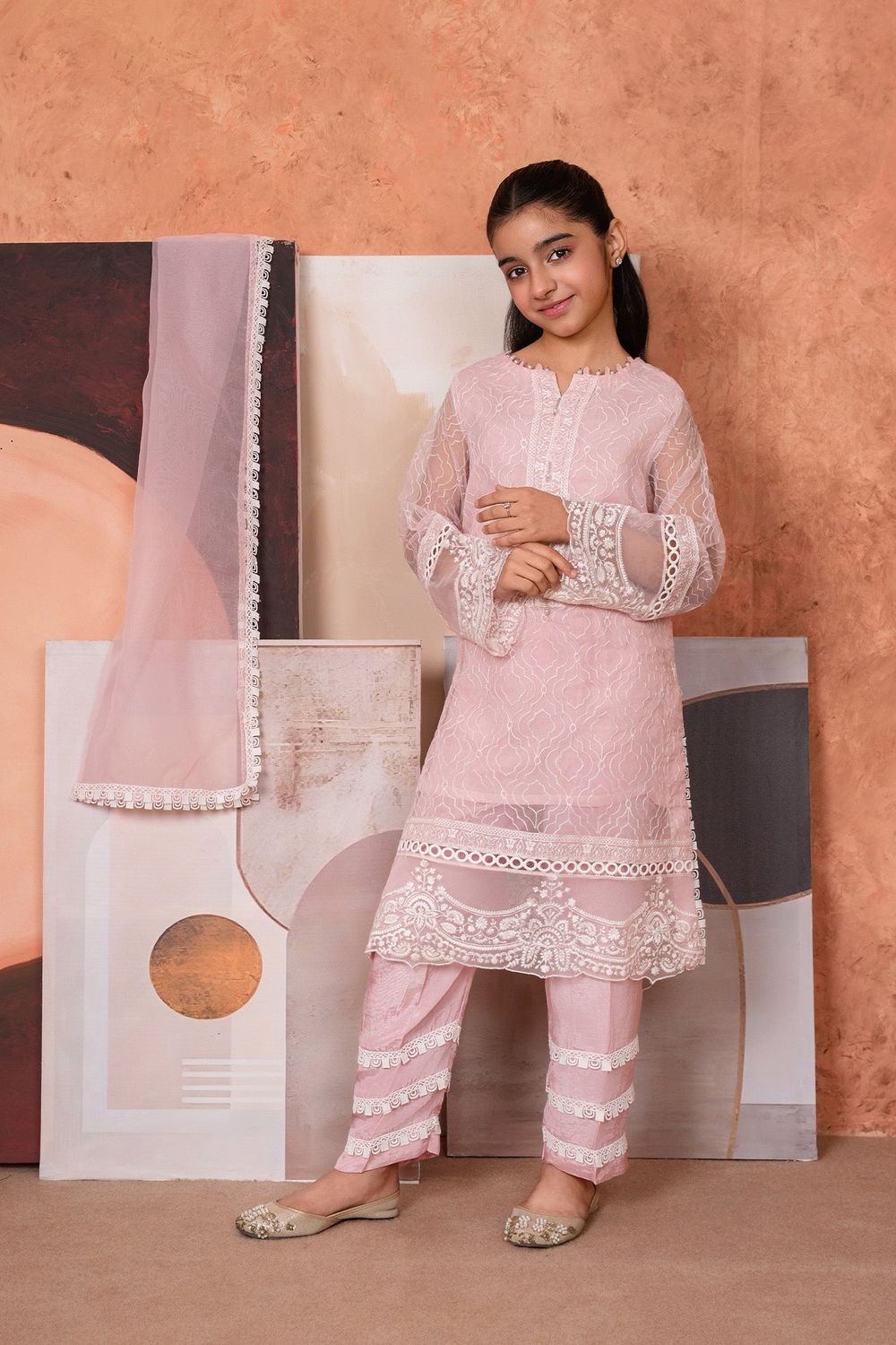 Baby Pink Cotton Silk Embroidered Long Kurta Online in Dubai UAE Abudhabi Ajman Sharjah