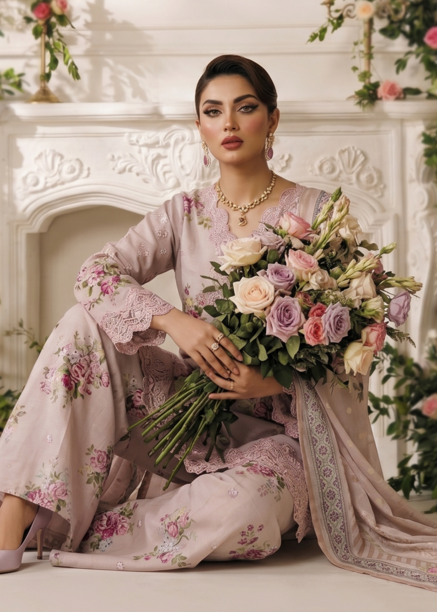 Baby Pink Embroidered 3 Piece Lawn Suit Online in Sri Lanka India Australia