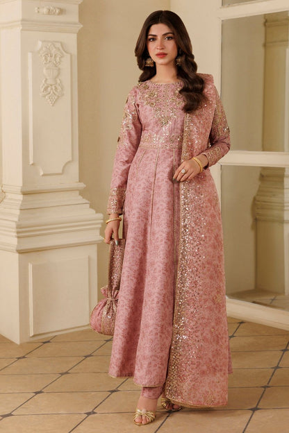 Baby Pink Embroidered Blended Khaddar Maxi Suit Online in Dubai UAE Abudhabi Ajman Sharjah