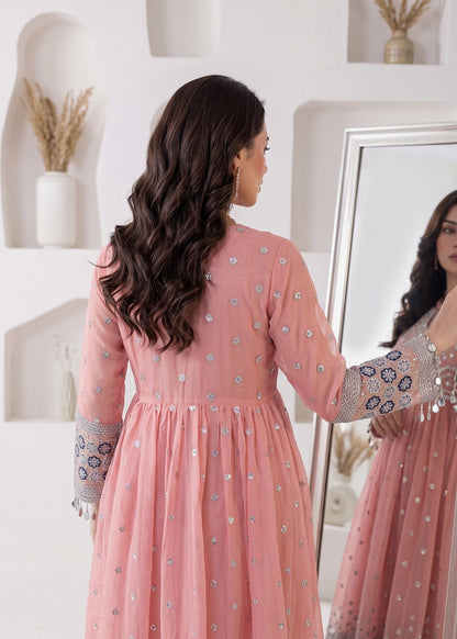 Baby Pink Embroidered Chiffon Pishwas Suit Online in Dubai DXB UAE Abudhabi Meena Bazaar