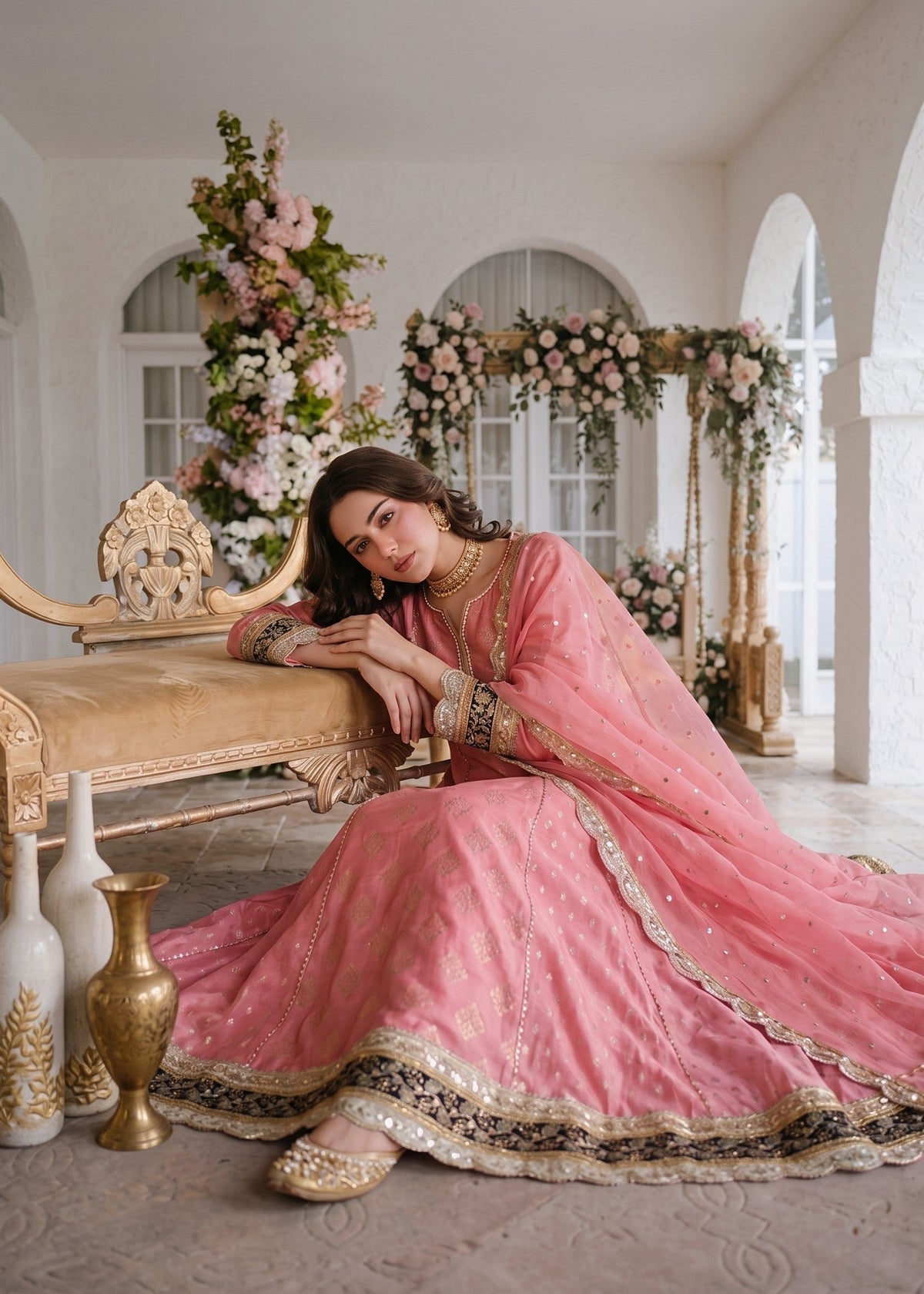 Baby Pink Embroidered Cotton Masuri Pishwas Suit Online in Dubai DXB UAE Abudhabi Meena Bazaar