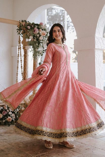 Baby Pink Embroidered Cotton Masuri Pishwas Suit Online in Dubai UAE Abudhabi Ajman Sharjah