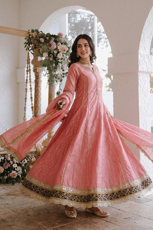 Baby Pink Embroidered Cotton Masuri Pishwas Suit Online in Dubai UAE Abudhabi Ajman Sharjah