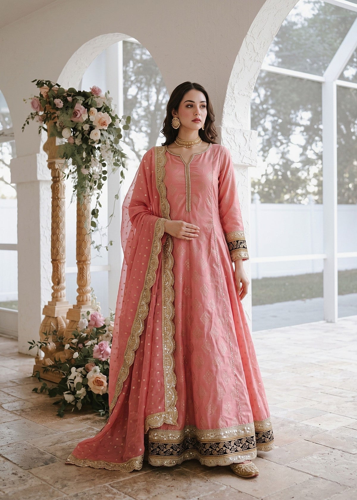 Baby Pink Embroidered Cotton Masuri Pishwas Suit Online in Dubai UAE Abudhabi Ajman Sharjah