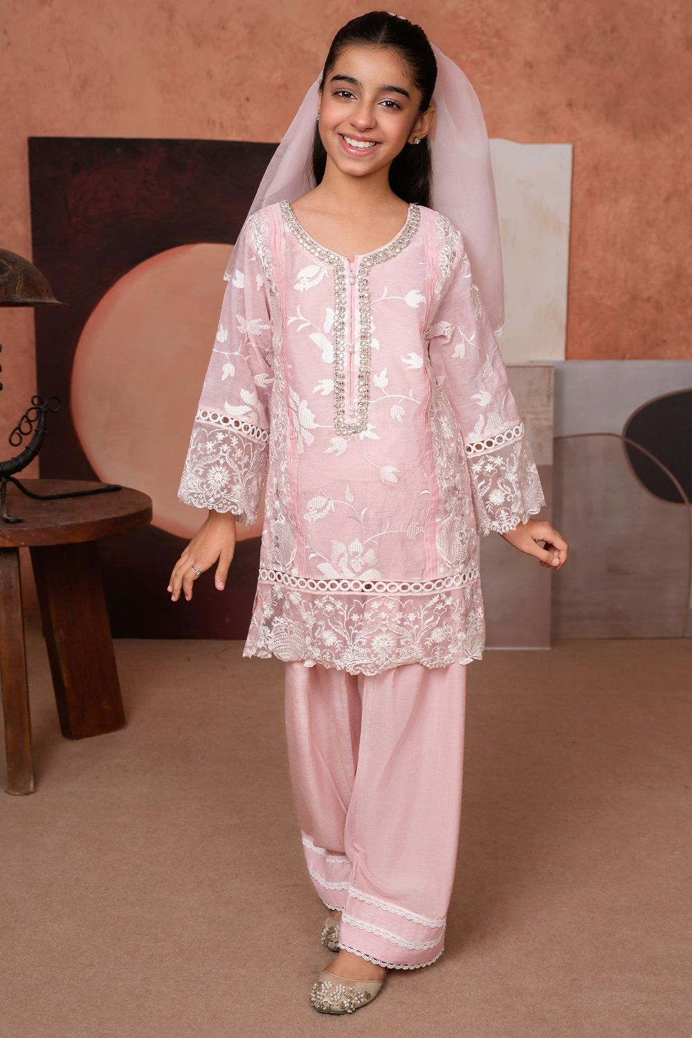 Baby Pink Embroidered Cotton Silk Partywear Suit Online in Dubai UAE Abudhabi Ajman Sharjah