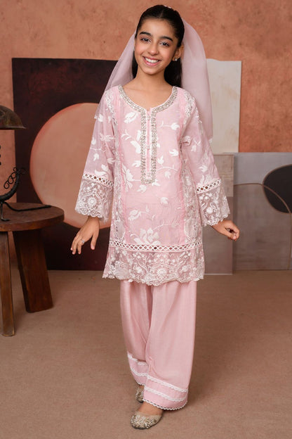 Baby Pink Embroidered Cotton Silk Partywear Suit Online in Dubai UAE Abudhabi Ajman Sharjah