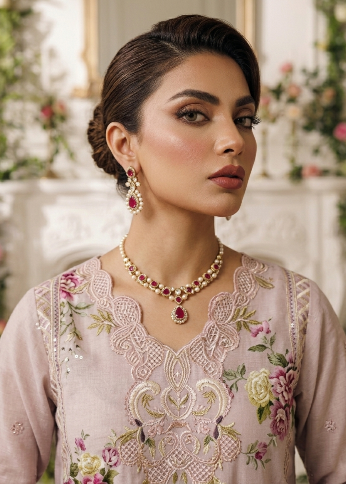 Baby Pink Embroidered Lawn 3 Piece Sharara Online in Sri Lanka India Australia