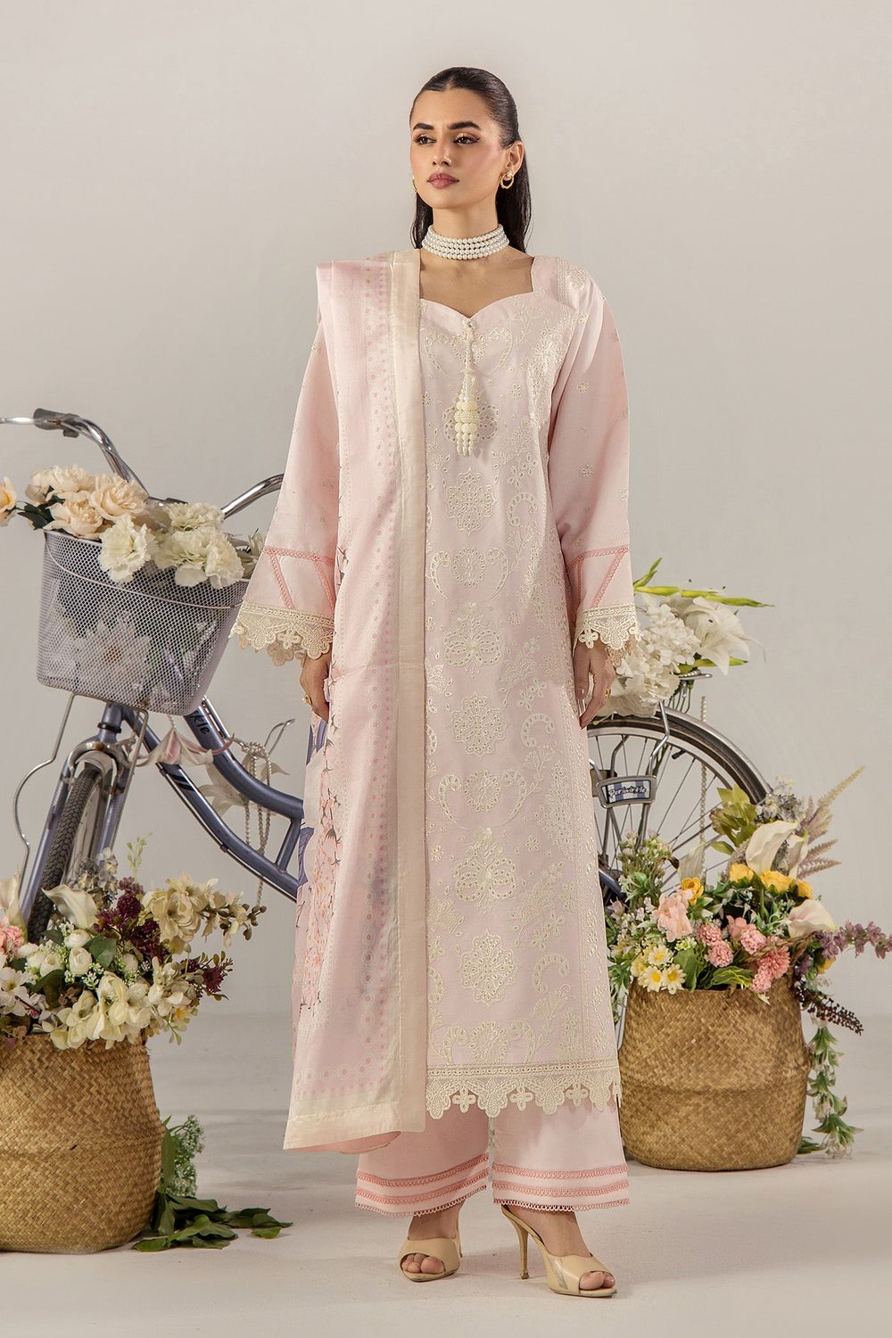 Baby Pink Embroidered Lawn Kurta Set Online in Dubai UAE Abudhabi Ajman Sharjah
