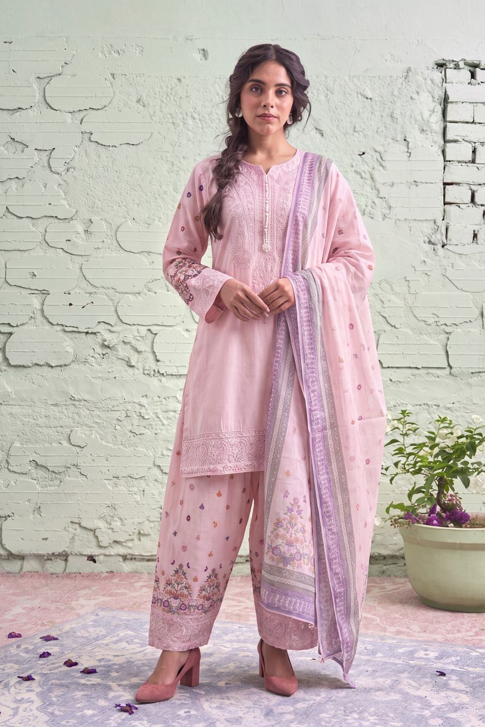 Baby Pink Embroidered Lawn Shalwar Kameez Online in Dubai UAE Abudhabi Ajman Sharjah