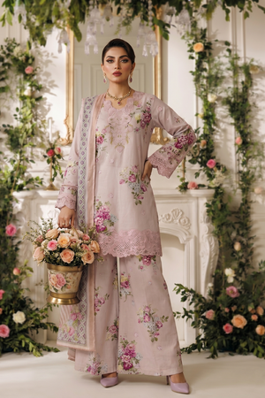 Baby Pink Embroidered Lawn Sharara Suit Online in Dubai UAE Abudhabi Ajman Sharjah
