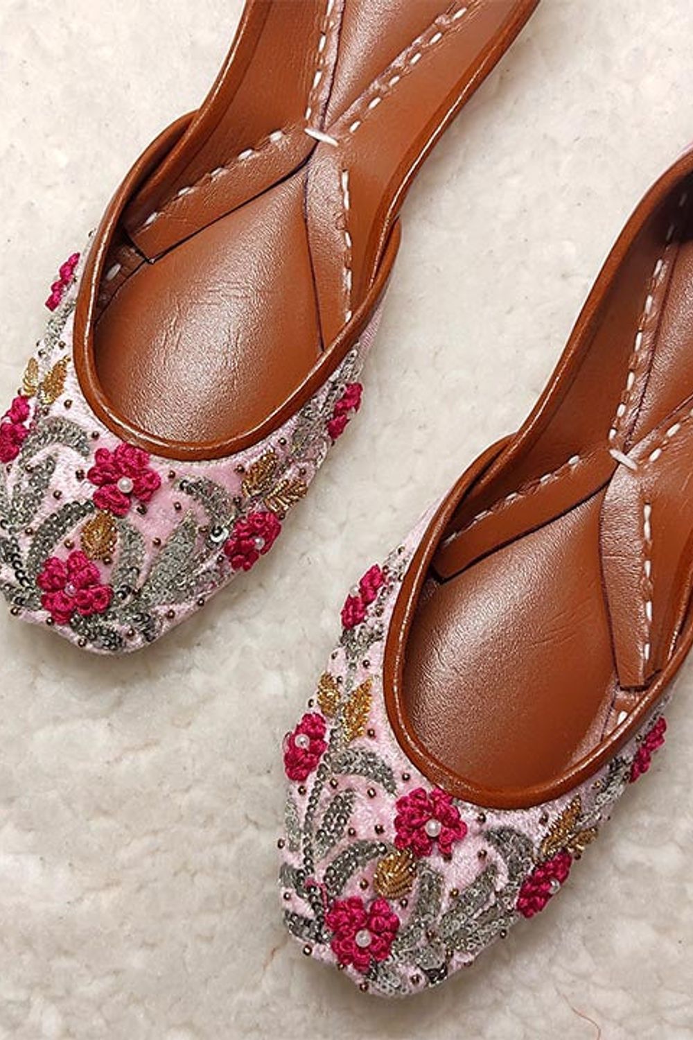 Baby Pink Embroidered Leather Khussa Online in Dubai UAE Abudhabi Ajman Sharjah