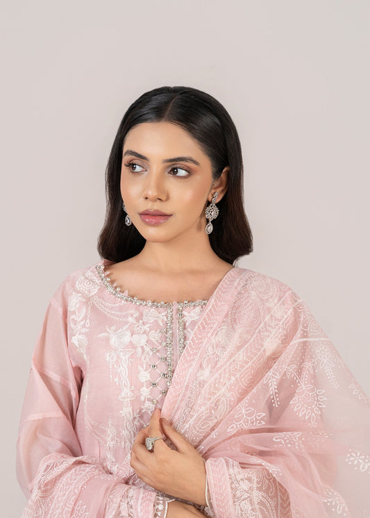 Baby Pink Embroidered Organza Dupatta Farshi Shalwar Online in Dubai DXB UAE Abudhabi Meena Bazaar