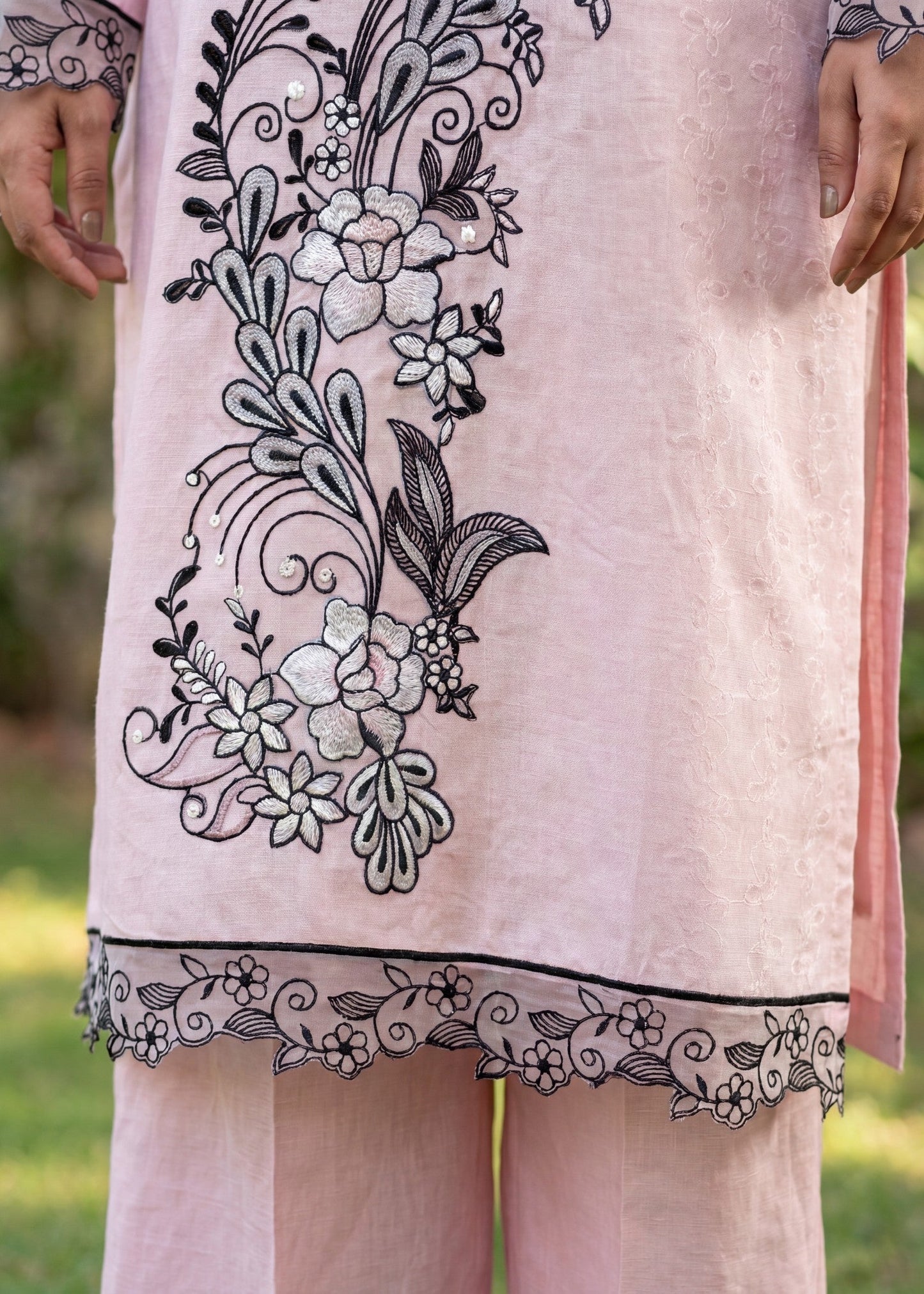 Baby Pink Embroidered Textured Lawn Unstitched Suit Online in Dubai DXB UAE Abudhabi Meena Bazaar