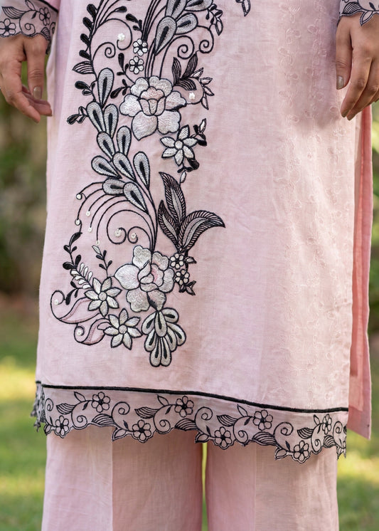 Baby Pink Embroidered Textured Lawn Unstitched Suit Online in Dubai DXB UAE Abudhabi Meena Bazaar