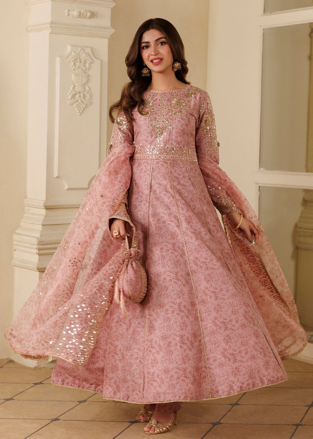 Baby Pink Khaddar Maxi Suit Online in Dubai UAE Abudhabi Ajman Sharjah